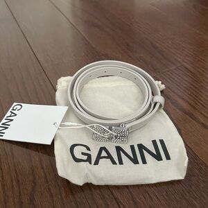 Ganni White Belt with Silver Rhinestone Buckle